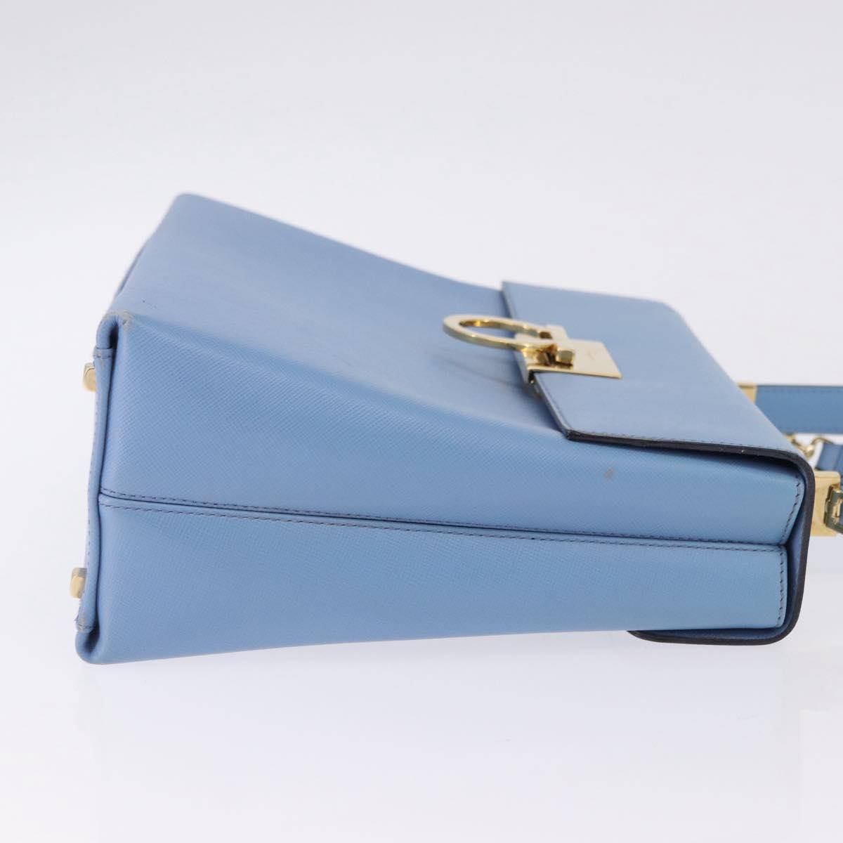 Salvatore Ferragamo Gancini Hand Bag Leather 2way Light Blue Gold Auth 194641A