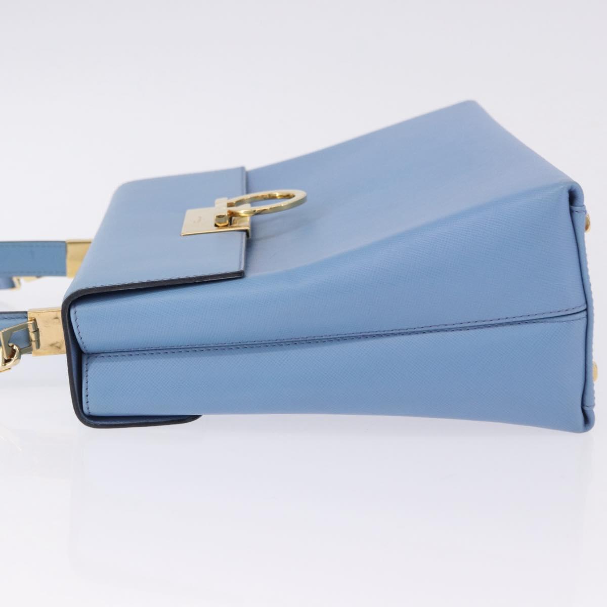 Salvatore Ferragamo Gancini Hand Bag Leather 2way Light Blue Gold Auth 194641A