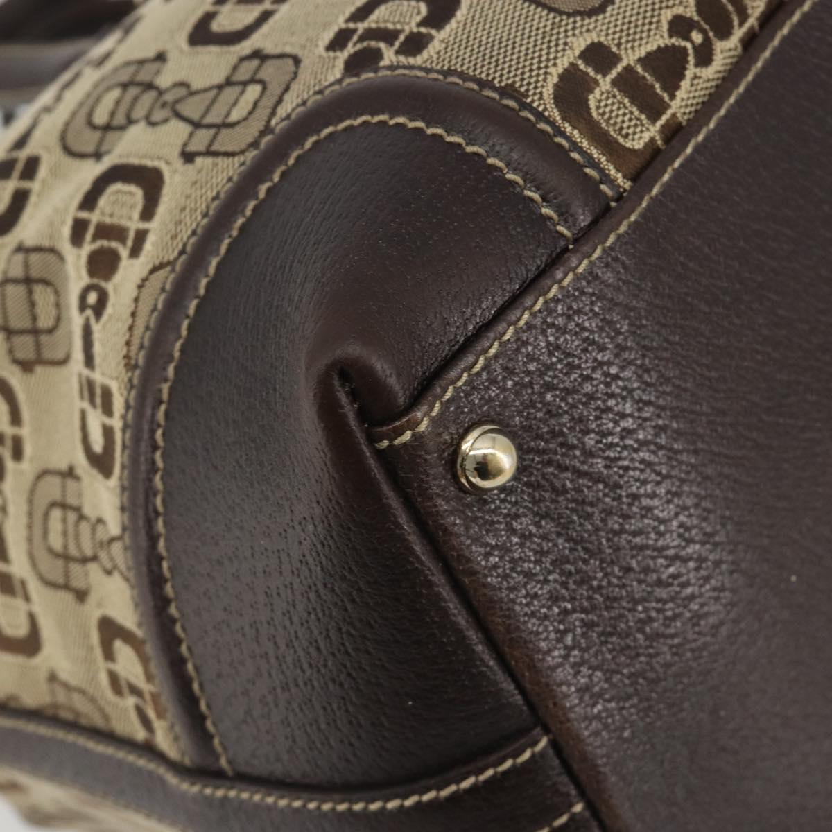 GUCCI Horsebit Sherry Line Boston Bag Canvas Beige Gold 150335 Auth 194651V