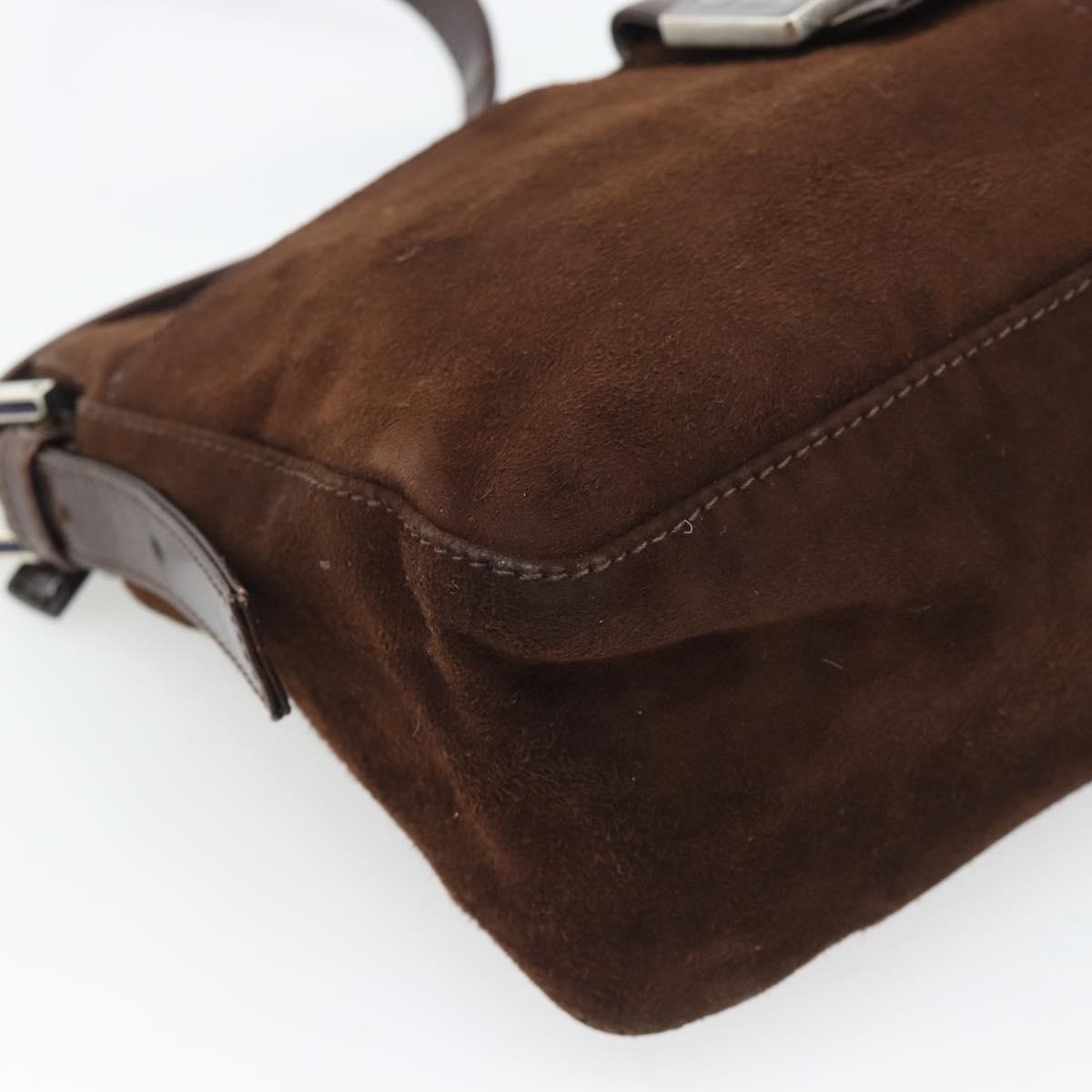 FENDI Mamma Baguette Shoulder Bag Suede Brown Silver Auth 194652V