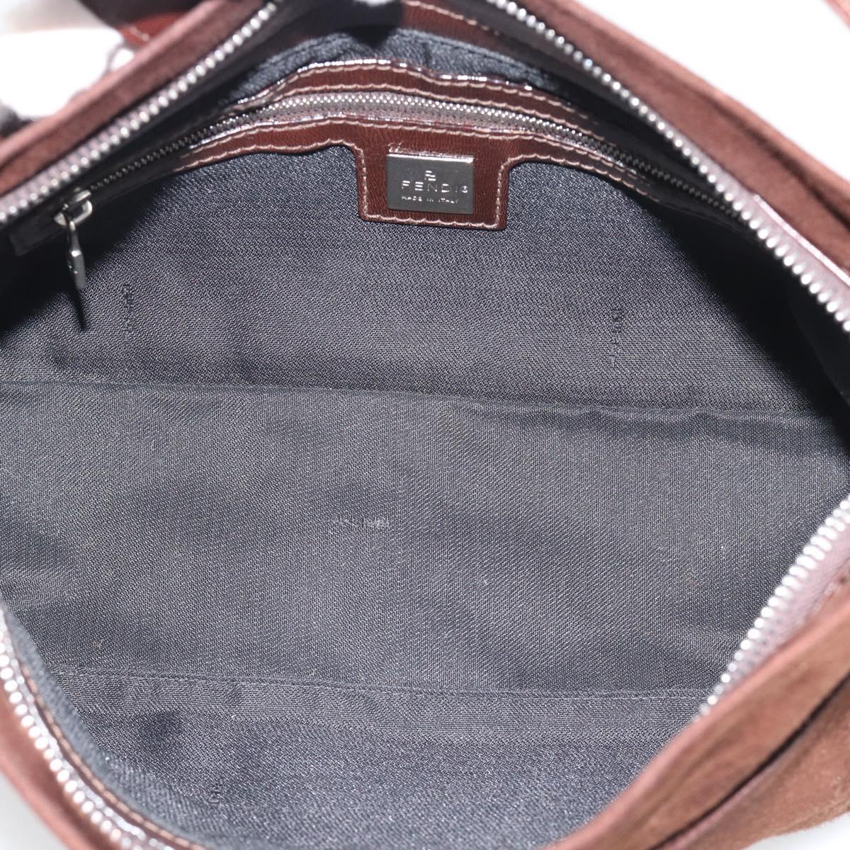 FENDI Mamma Baguette Shoulder Bag Suede Brown Silver Auth 194652V