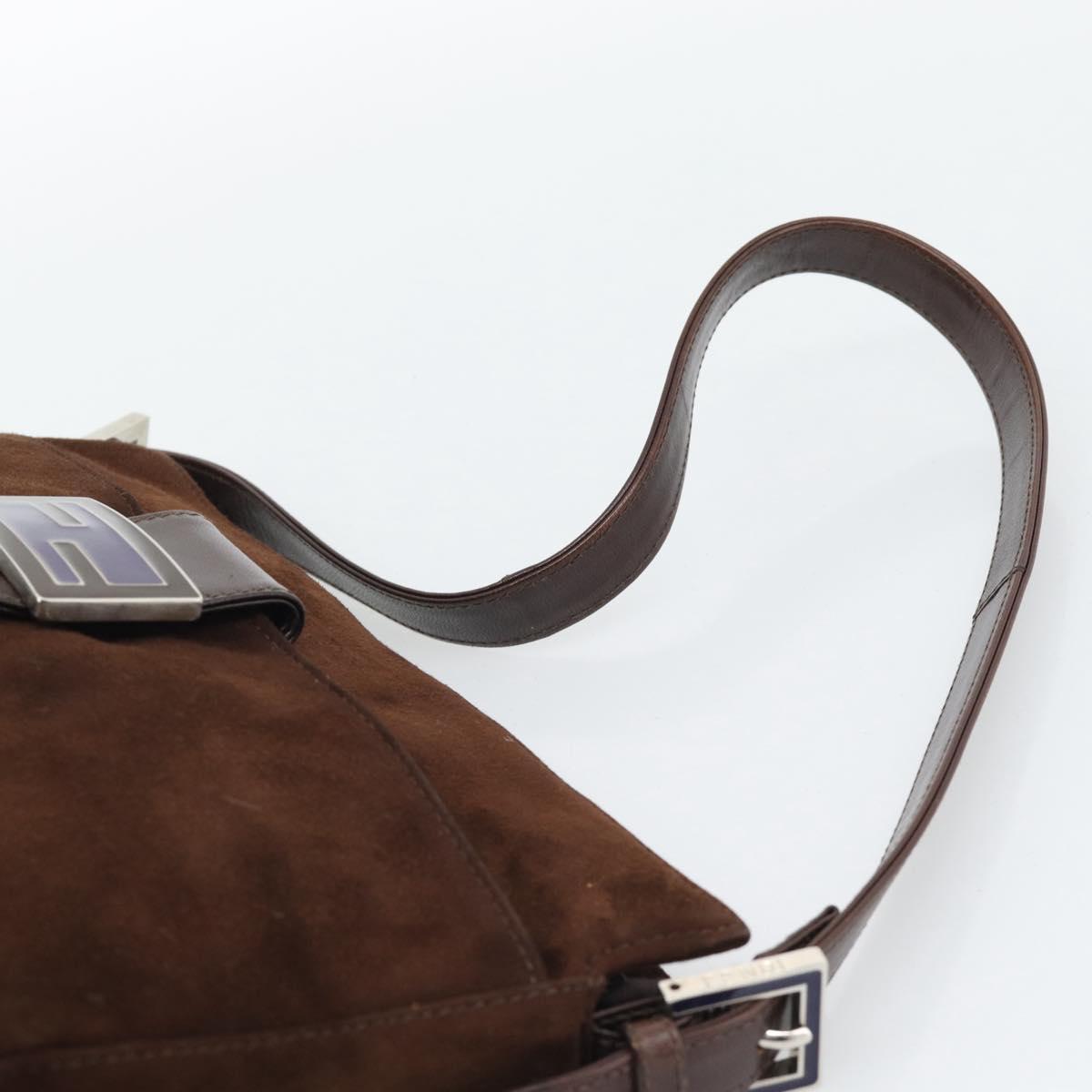 FENDI Mamma Baguette Shoulder Bag Suede Brown Silver Auth 194652V