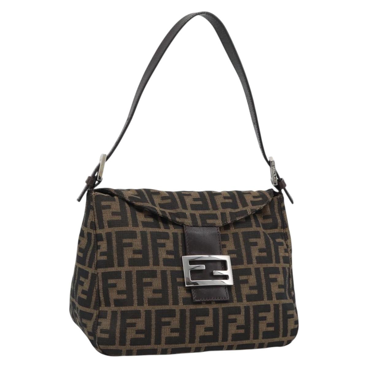 FENDI Zucca Canvas Mamma Baguette Shoulder Bag Brown Black Auth 194653V