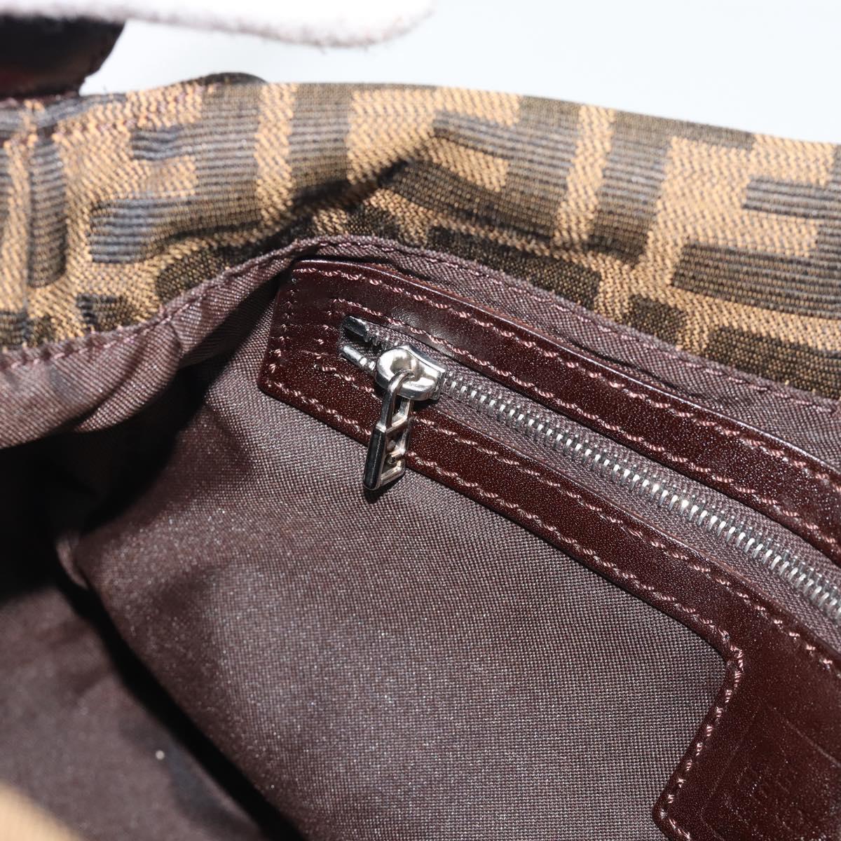 FENDI Zucca Canvas Mamma Baguette Shoulder Bag Brown Black Auth 194653V