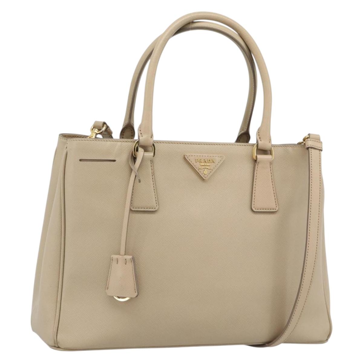 PRADA Galleria Hand Bag Safiano 2way Beige Gold Auth 194655A