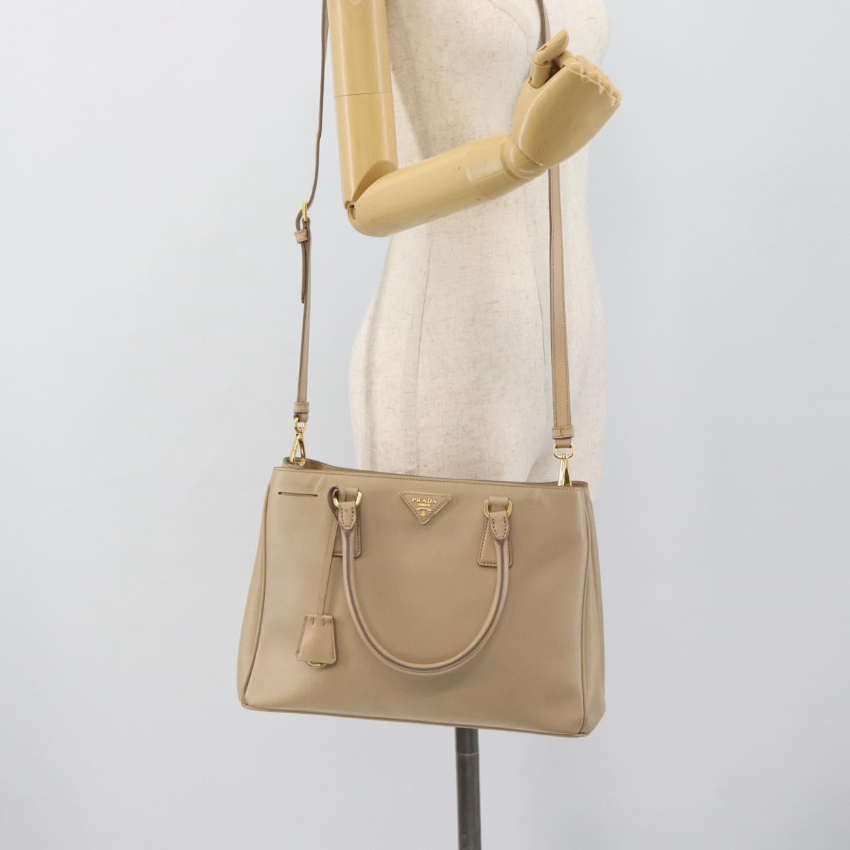 PRADA Galleria Hand Bag Safiano 2way Beige Gold Auth 194655A