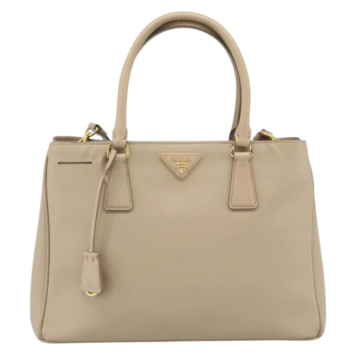 PRADA Galleria Hand Bag Safiano 2way Beige Gold Auth 194655A