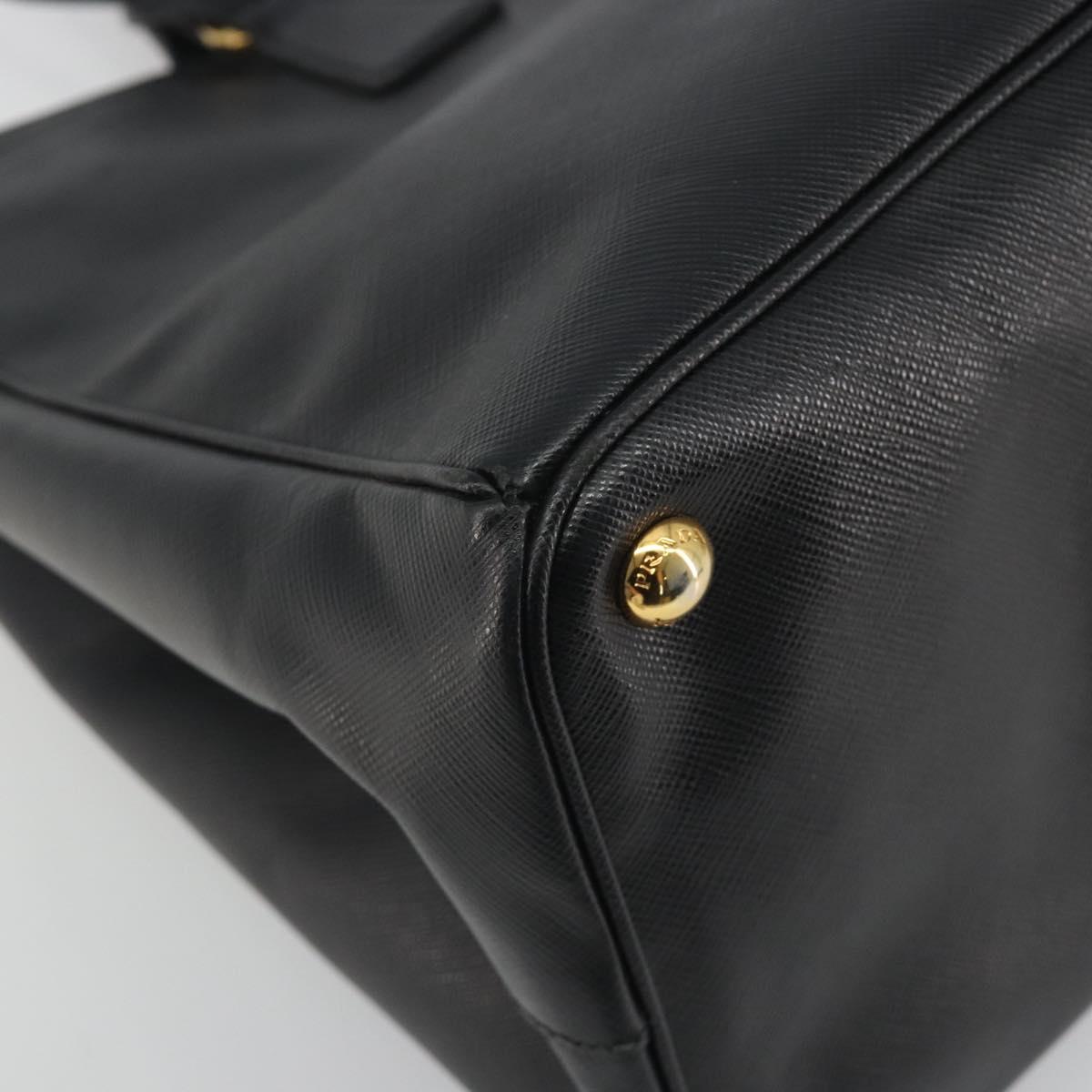 PRADA Galleria Hand Bag Saffiano leather Black Gold Auth 194656V