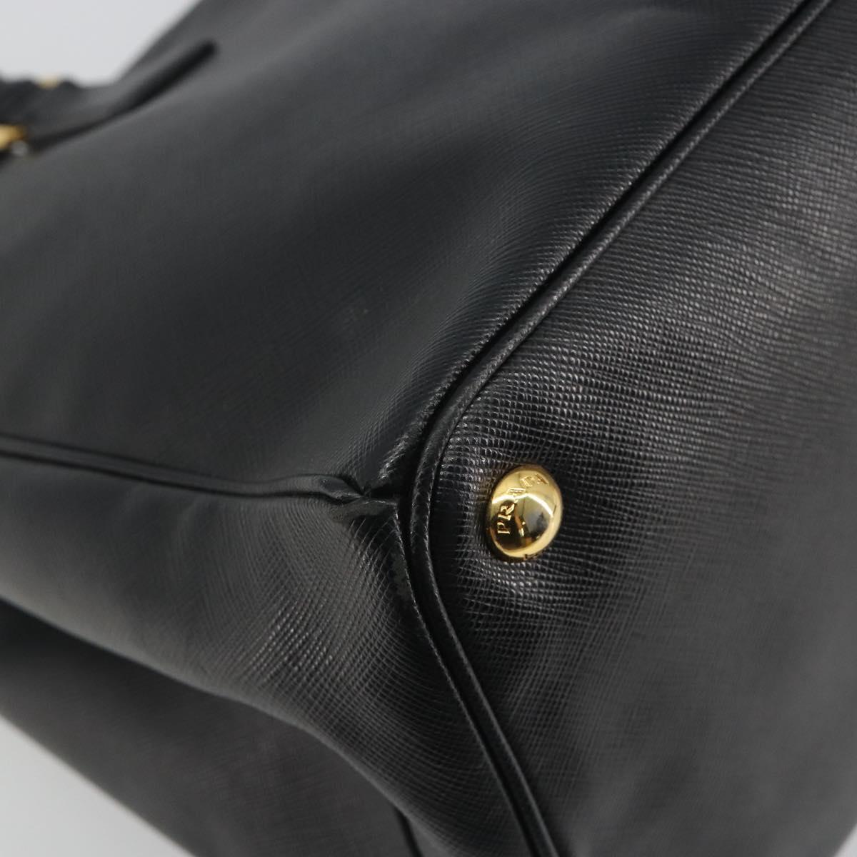 PRADA Galleria Hand Bag Saffiano leather Black Gold Auth 194656V