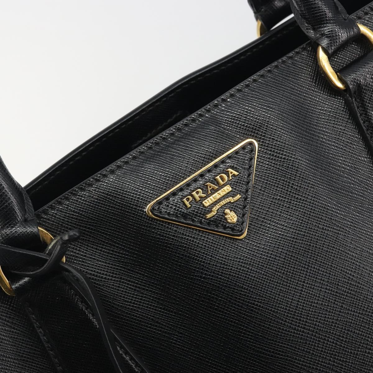 PRADA Galleria Hand Bag Saffiano leather Black Gold Auth 194656V