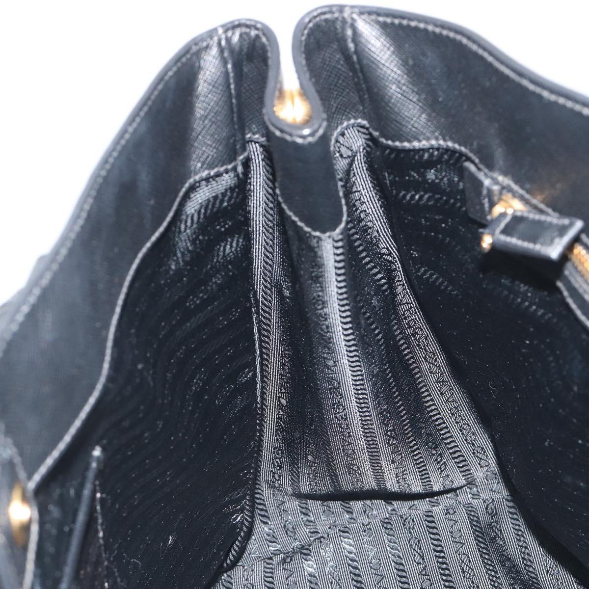PRADA Galleria Hand Bag Saffiano leather Black Gold Auth 194656V