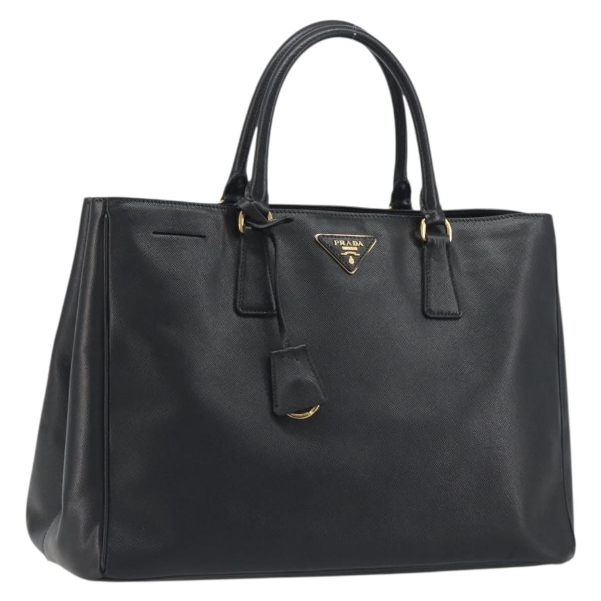 PRADA Galleria Hand Bag Saffiano leather Black Gold Auth 194656V