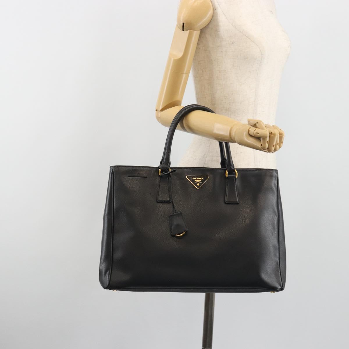 PRADA Galleria Hand Bag Saffiano leather Black Gold Auth 194656V
