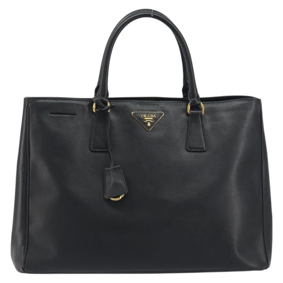 PRADA Galleria Hand Bag Saffiano leather Black Gold Auth 194656V