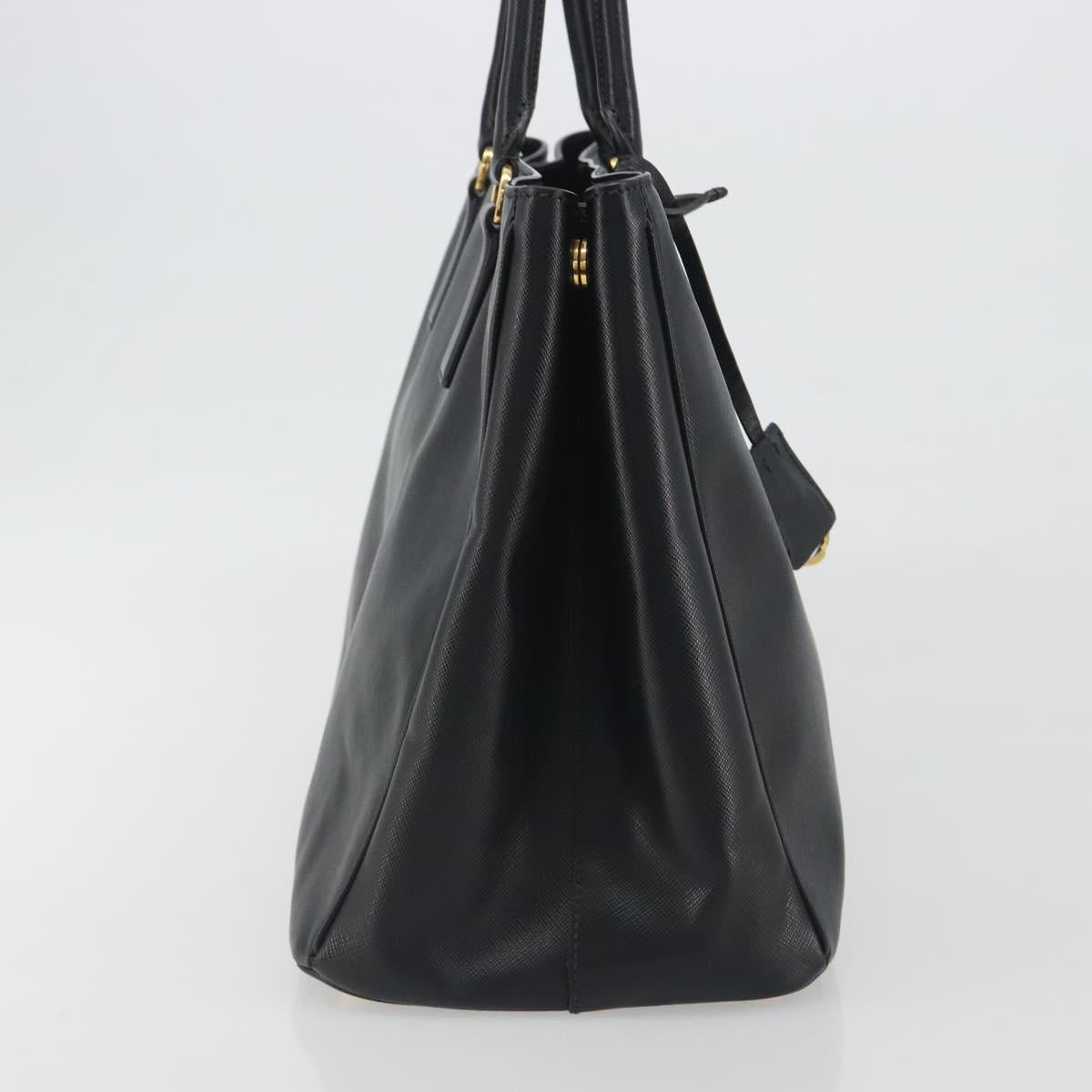 PRADA Galleria Hand Bag Saffiano leather Black Gold Auth 194656V