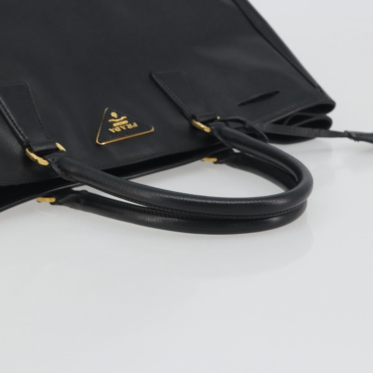 PRADA Galleria Hand Bag Saffiano leather Black Gold Auth 194656V