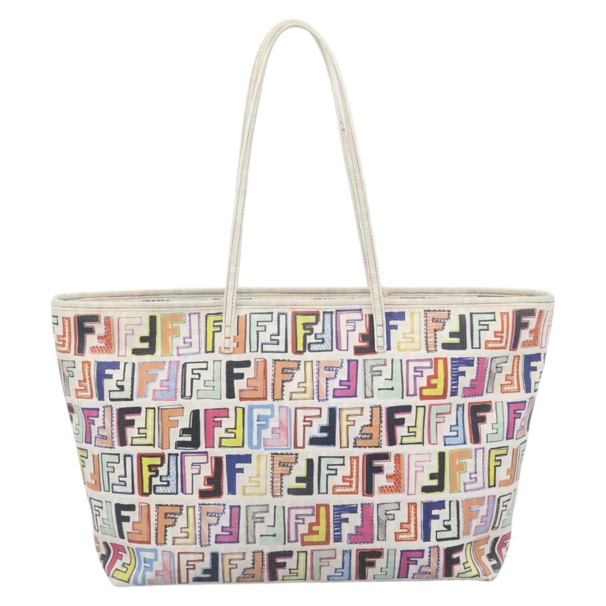 FENDI Zucca Canvas Tote Bag PVC Multicolor Gold Auth 194657V
