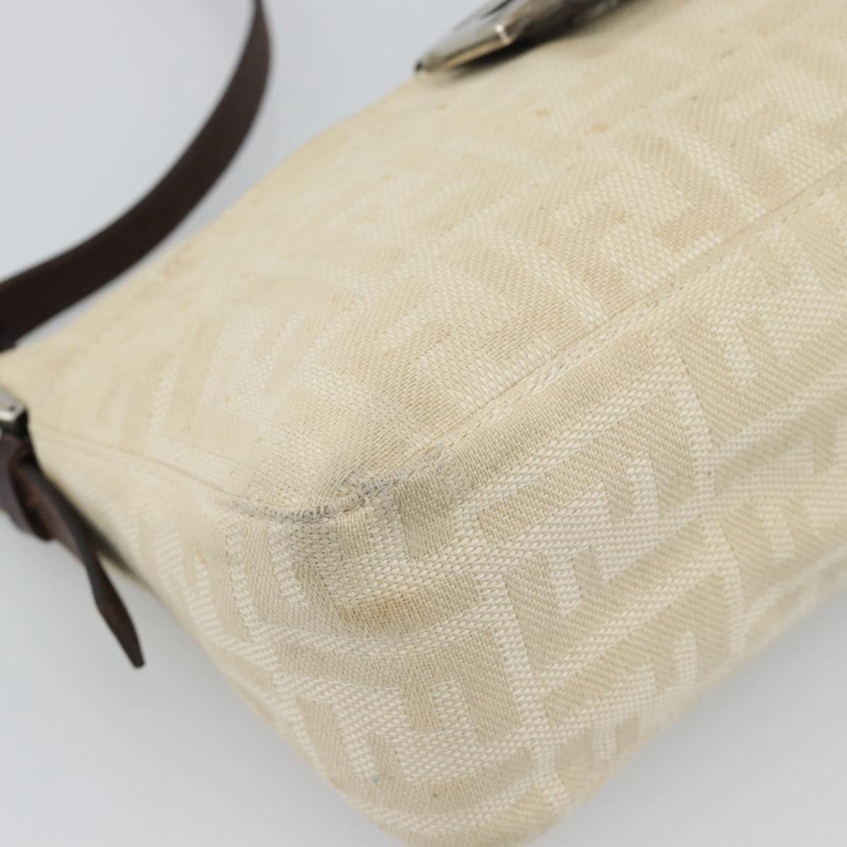FENDI Zucca Canvas Mamma Baguette Shoulder Bag Ivory Silver Auth 194658