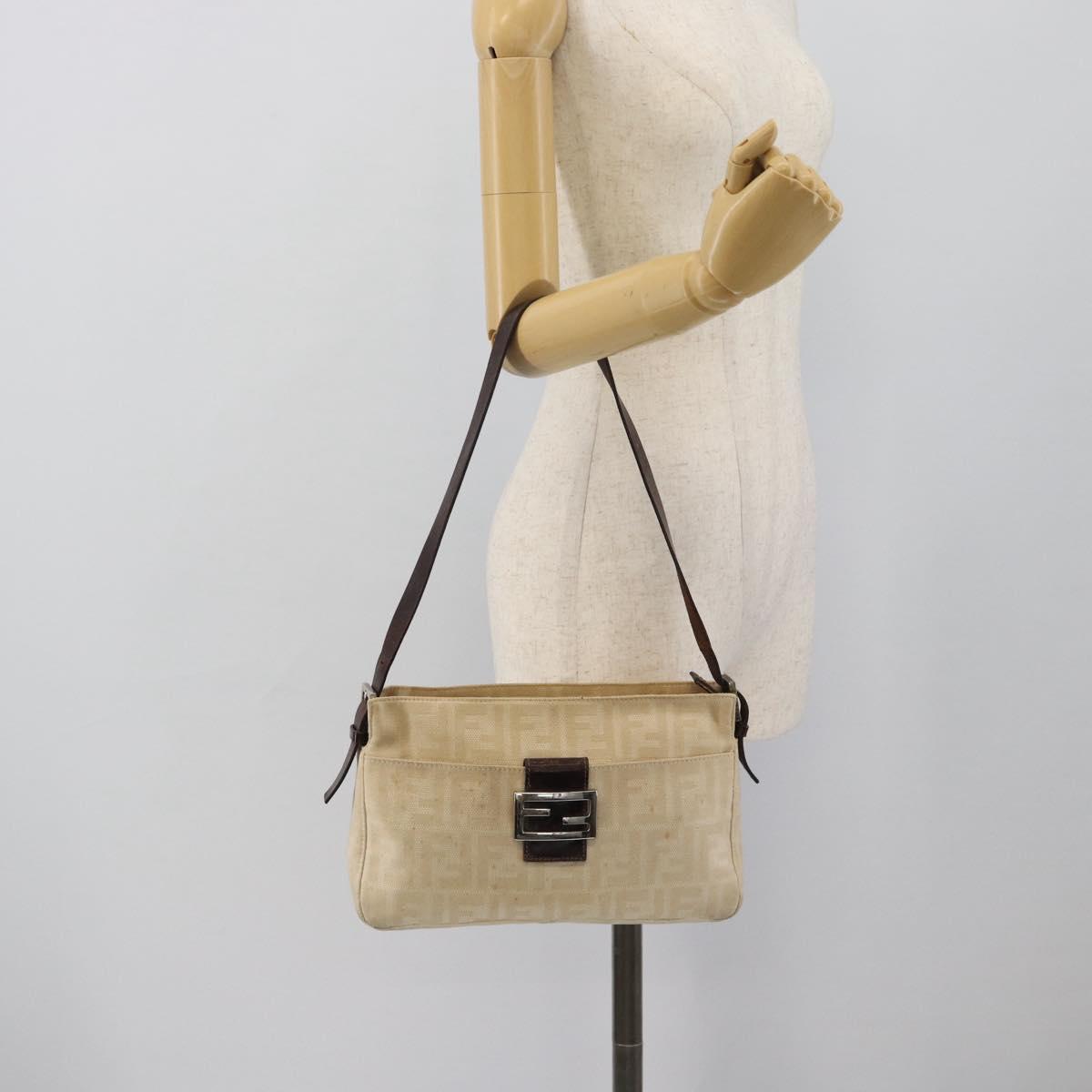 FENDI Zucca Canvas Mamma Baguette Shoulder Bag Ivory Silver Auth 194658
