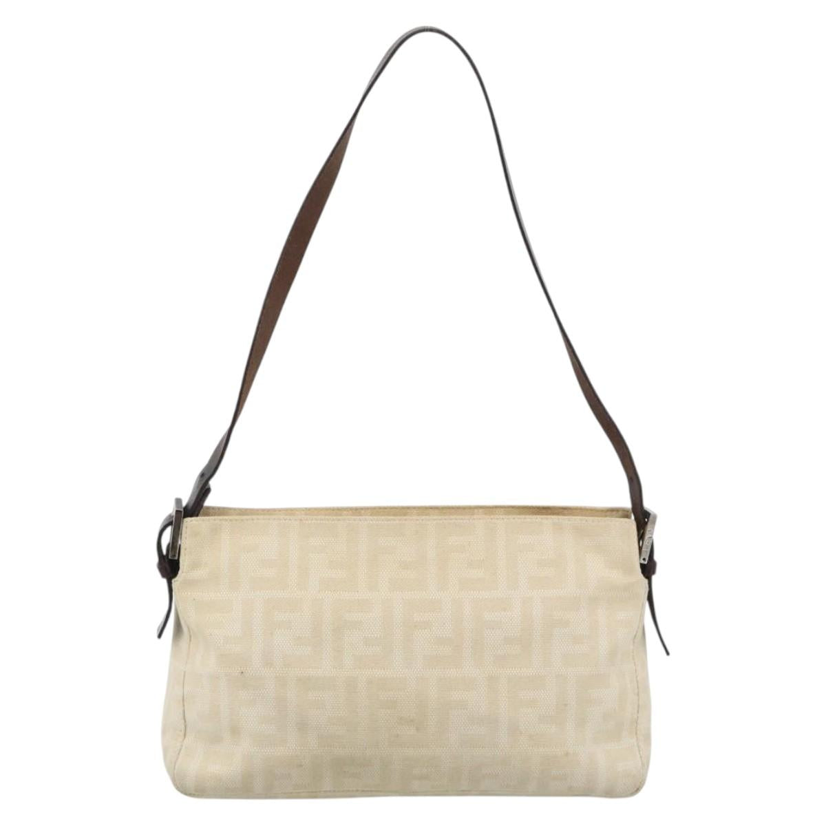 FENDI Zucca Canvas Mamma Baguette Shoulder Bag Ivory Silver Auth 194658