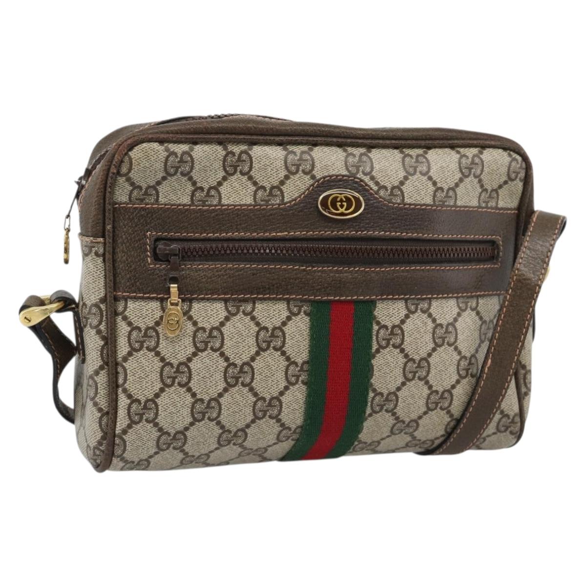 GUCCI GG Supreme Web Sherry Line Shoulder Bag PVC Beige Gold Auth 194659A
