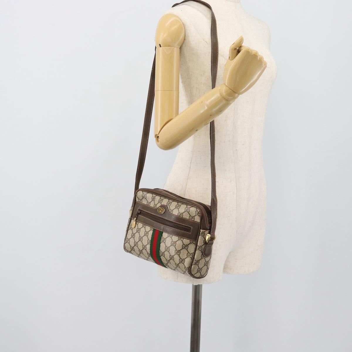 GUCCI GG Supreme Web Sherry Line Shoulder Bag PVC Beige Gold Auth 194659A