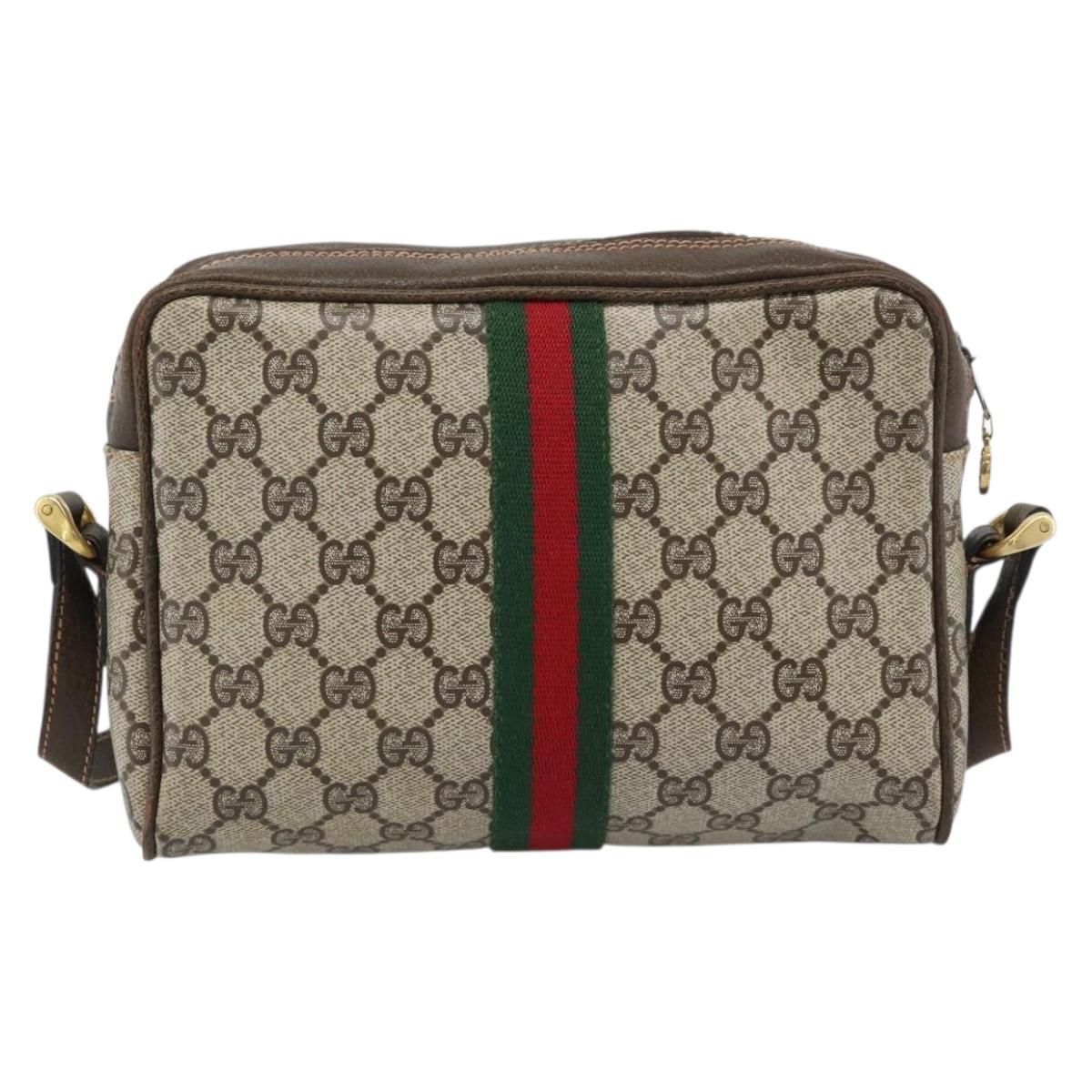 GUCCI GG Supreme Web Sherry Line Shoulder Bag PVC Beige Gold Auth 194659A