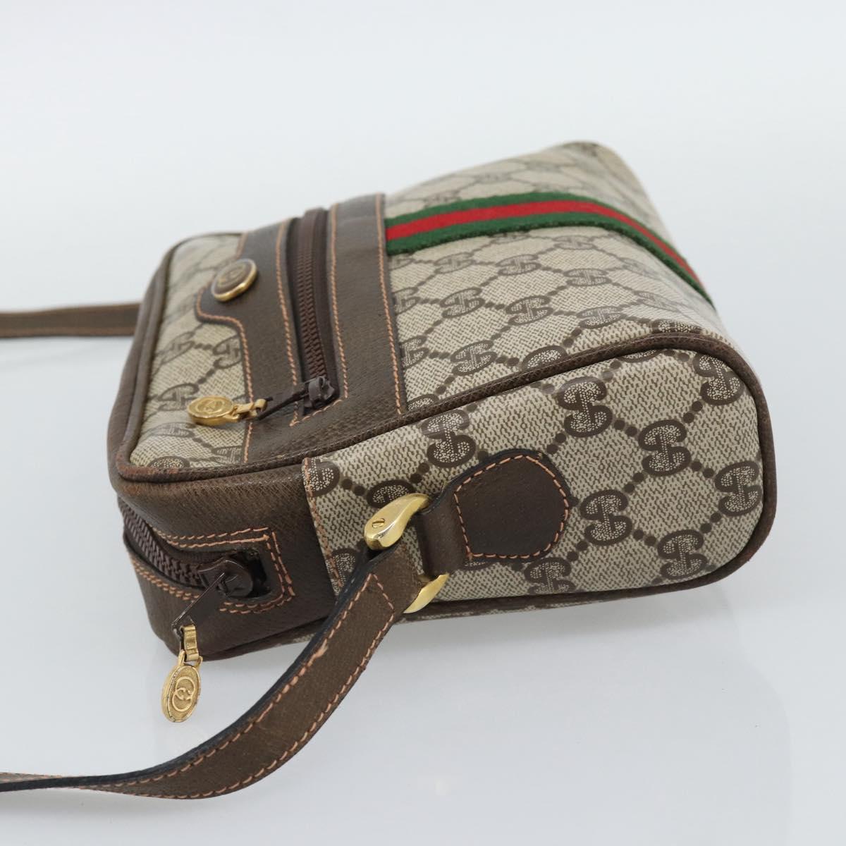 GUCCI GG Supreme Web Sherry Line Shoulder Bag PVC Beige Gold Auth 194659A