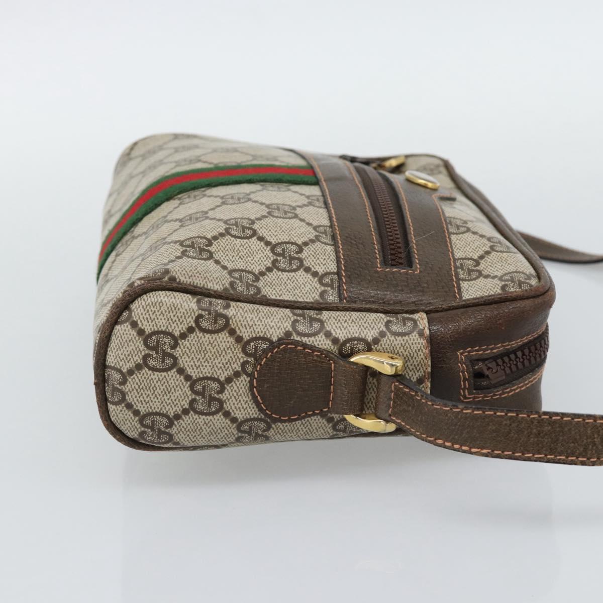 GUCCI GG Supreme Web Sherry Line Shoulder Bag PVC Beige Gold Auth 194659A