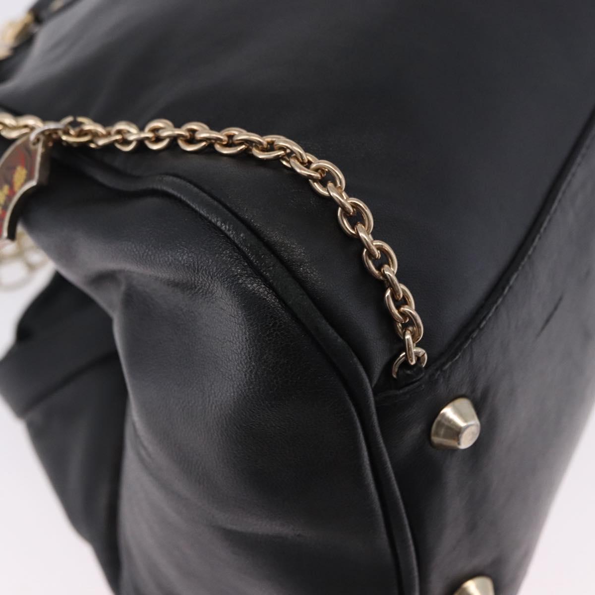 VERSACE Chain Shoulder Bag Leather H&M Collaboration Black Gold Auth 194660A