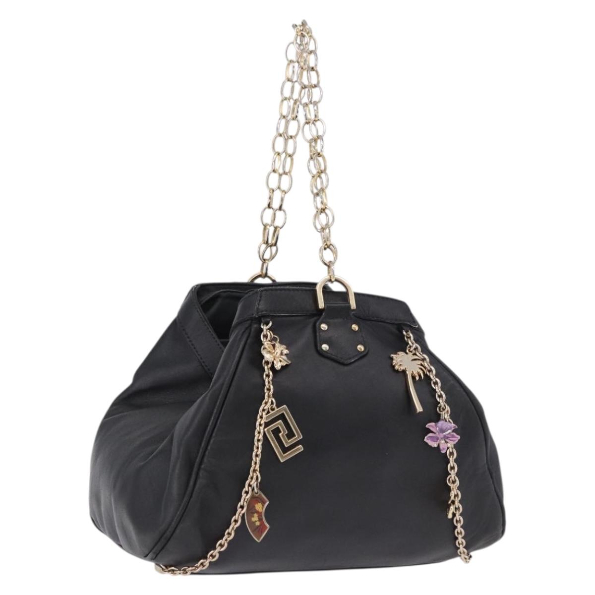 VERSACE Chain Shoulder Bag Leather H&M Collaboration Black Gold Auth 194660A