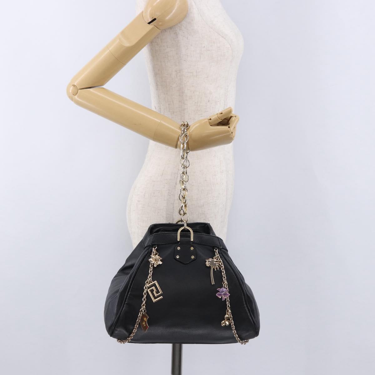 VERSACE Chain Shoulder Bag Leather H&M Collaboration Black Gold Auth 194660A