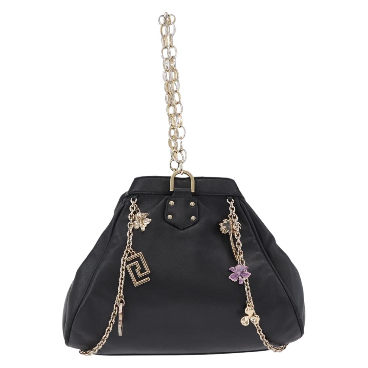VERSACE Chain Shoulder Bag Leather H&M Collaboration Black Gold Auth 194660A