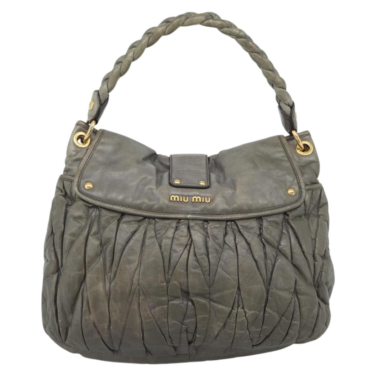 Miu Miu Matelasse Shoulder Bag Leather Gray Gold Auth 194661A