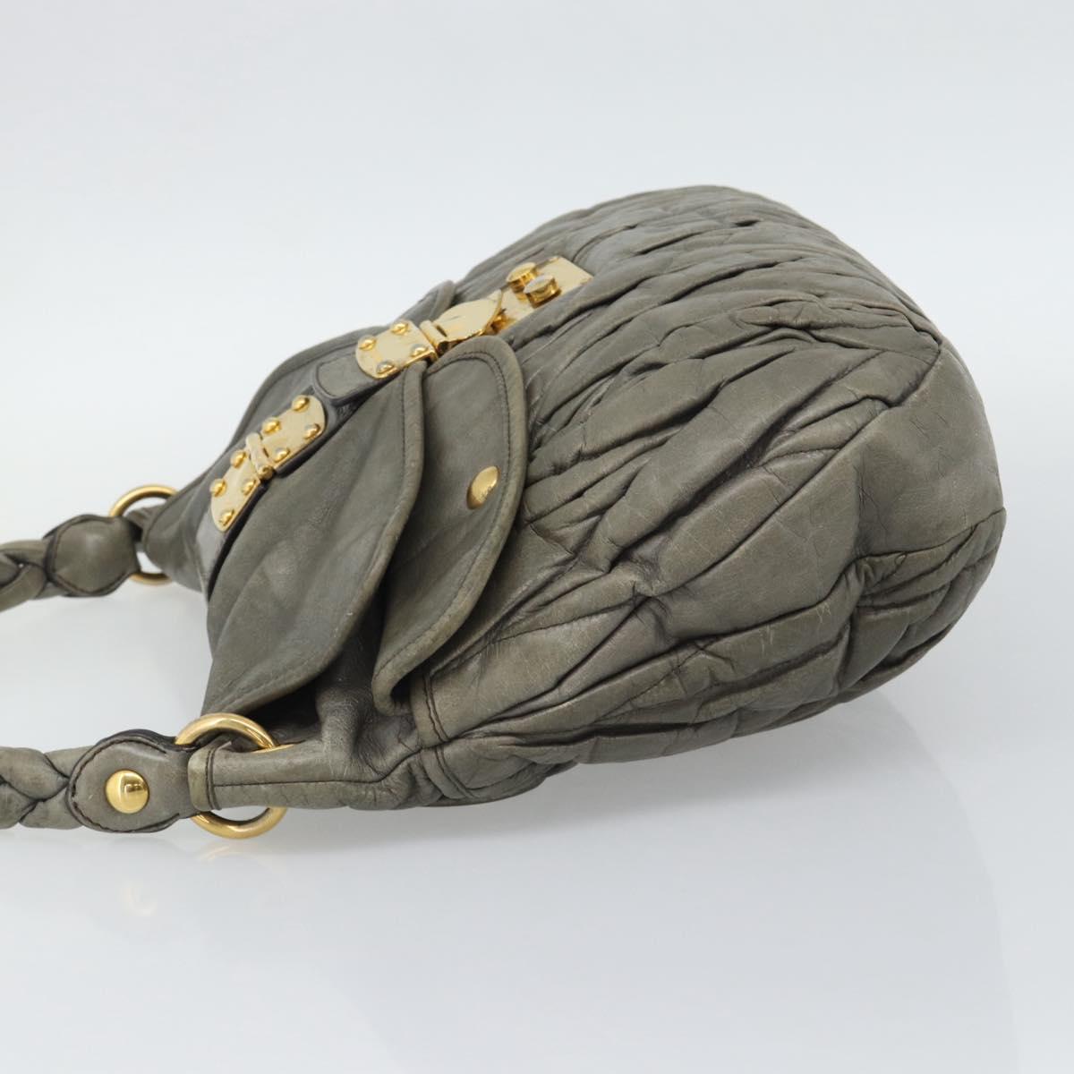 Miu Miu Matelasse Shoulder Bag Leather Gray Gold Auth 194661A