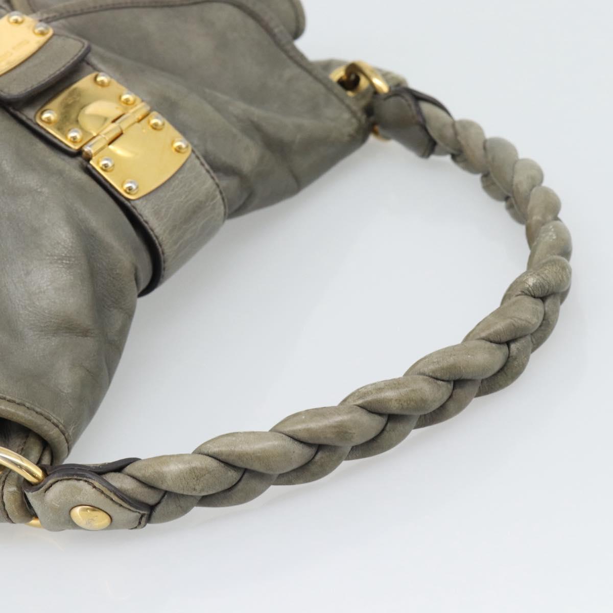 Miu Miu Matelasse Shoulder Bag Leather Gray Gold Auth 194661A