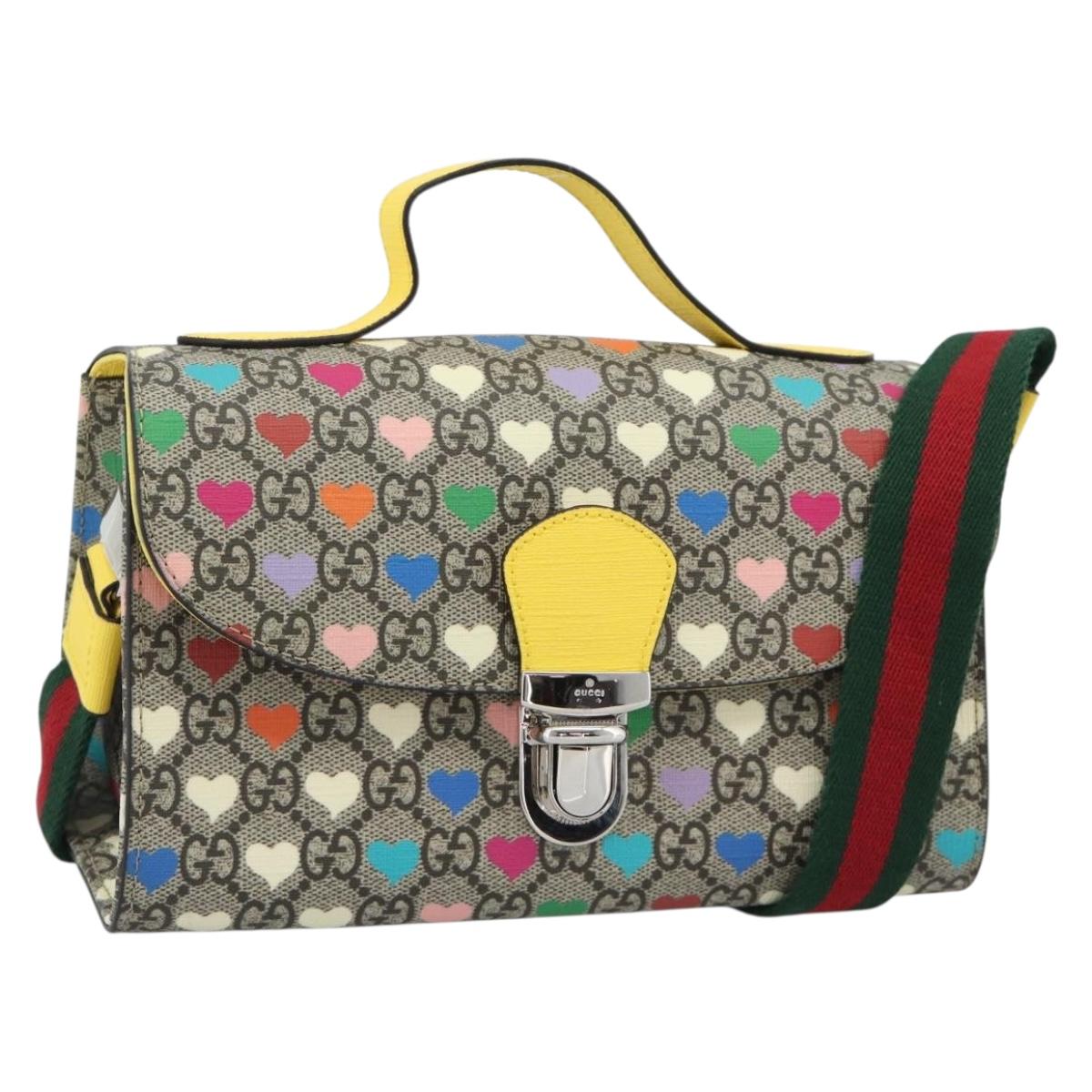 GUCCI GG Supreme Shoulder Bag PVC 2way Beige Silver 525515 Auth 194662M