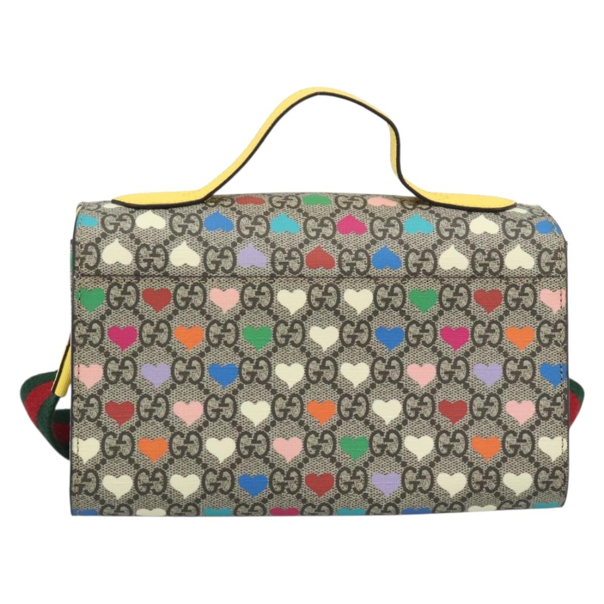 GUCCI GG Supreme Shoulder Bag PVC 2way Beige Silver 525515 Auth 194662M