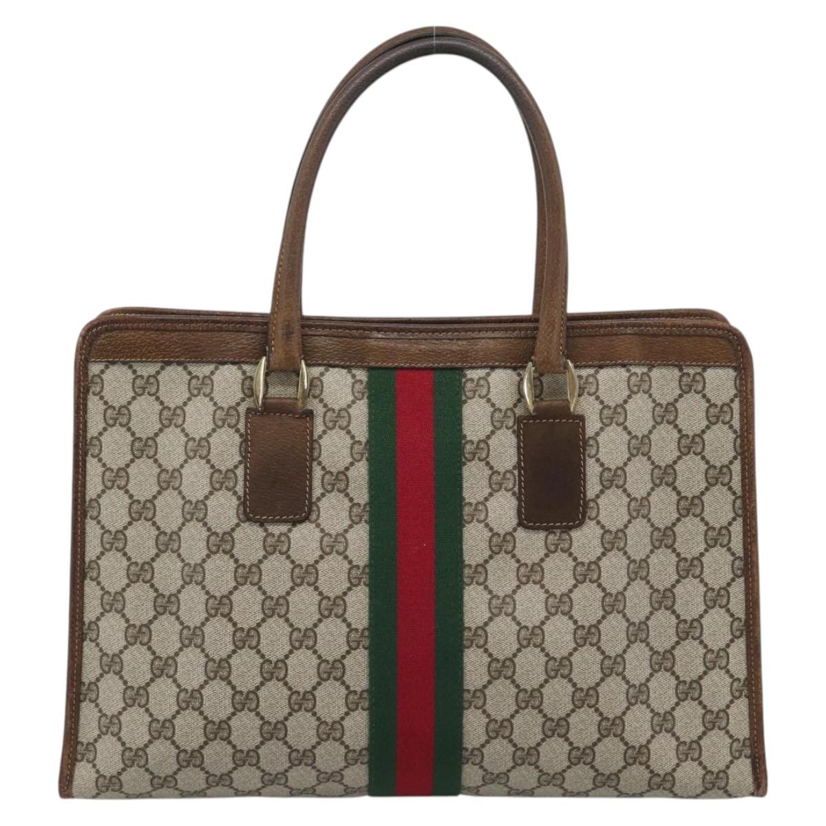 GUCCI GG Supreme Web Sherry Line Hand Bag PVC Beige Gold 002 4083 39 Auth 194663