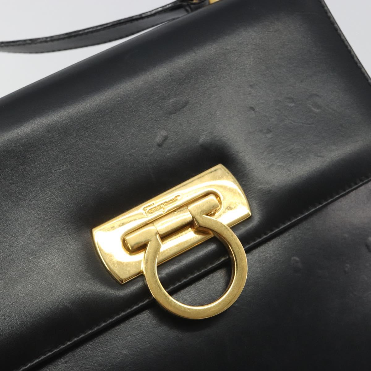 Salvatore Ferragamo Gancini Shoulder Bag Leather Black Gold Auth 194666