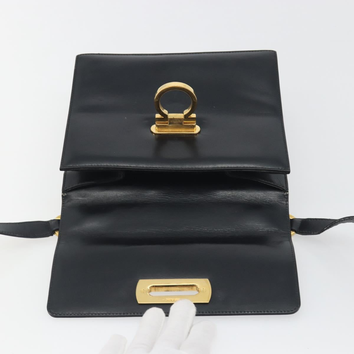 Salvatore Ferragamo Gancini Shoulder Bag Leather Black Gold Auth 194666