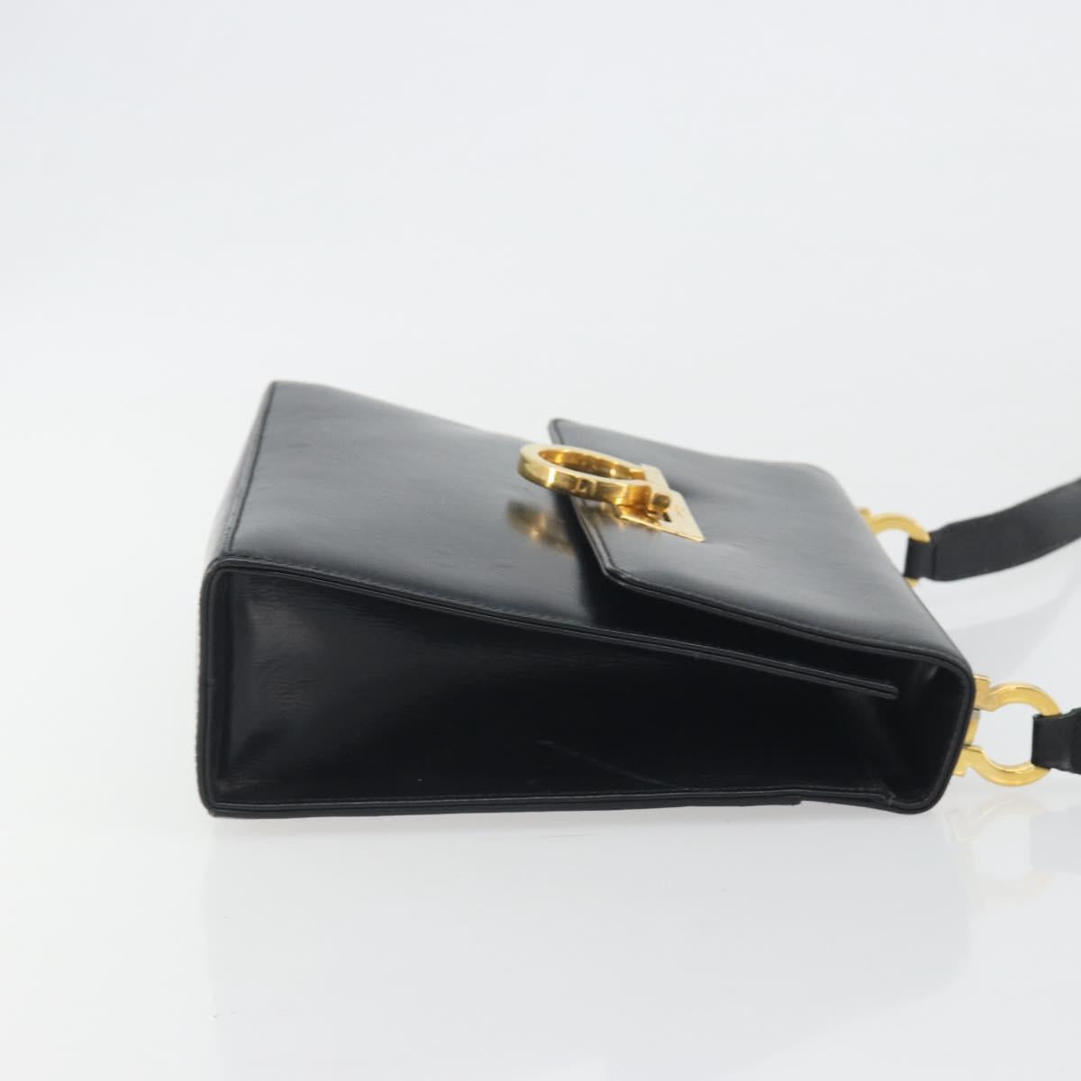 Salvatore Ferragamo Gancini Shoulder Bag Leather Black Gold Auth 194666