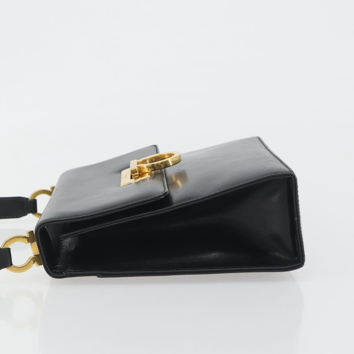 Salvatore Ferragamo Gancini Shoulder Bag Leather Black Gold Auth 194666