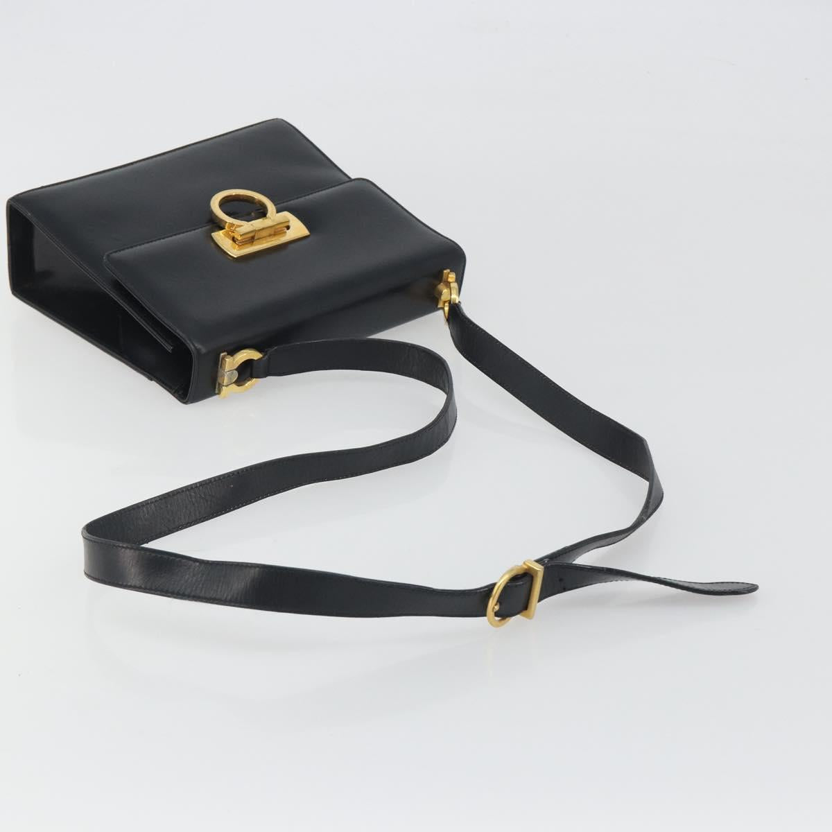 Salvatore Ferragamo Gancini Shoulder Bag Leather Black Gold Auth 194666