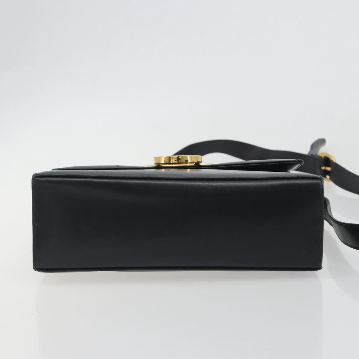 Salvatore Ferragamo Gancini Shoulder Bag Leather Black Gold Auth 194666