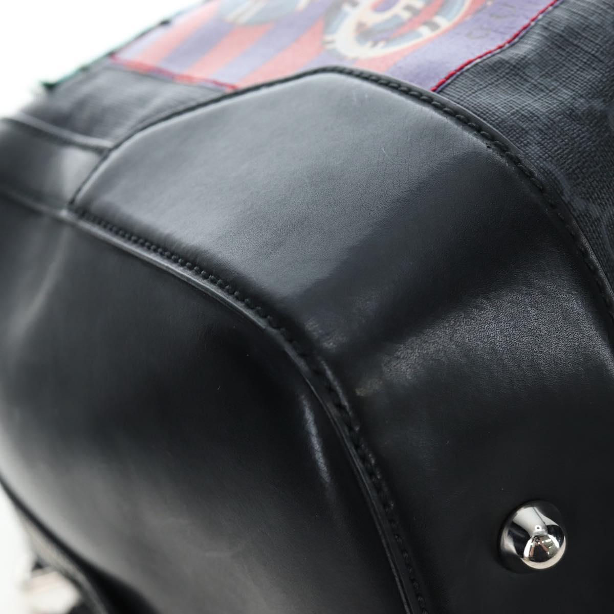 GUCCI GG Supreme Boston Bag PVC 2way Black Silver 474131 Auth 194667M