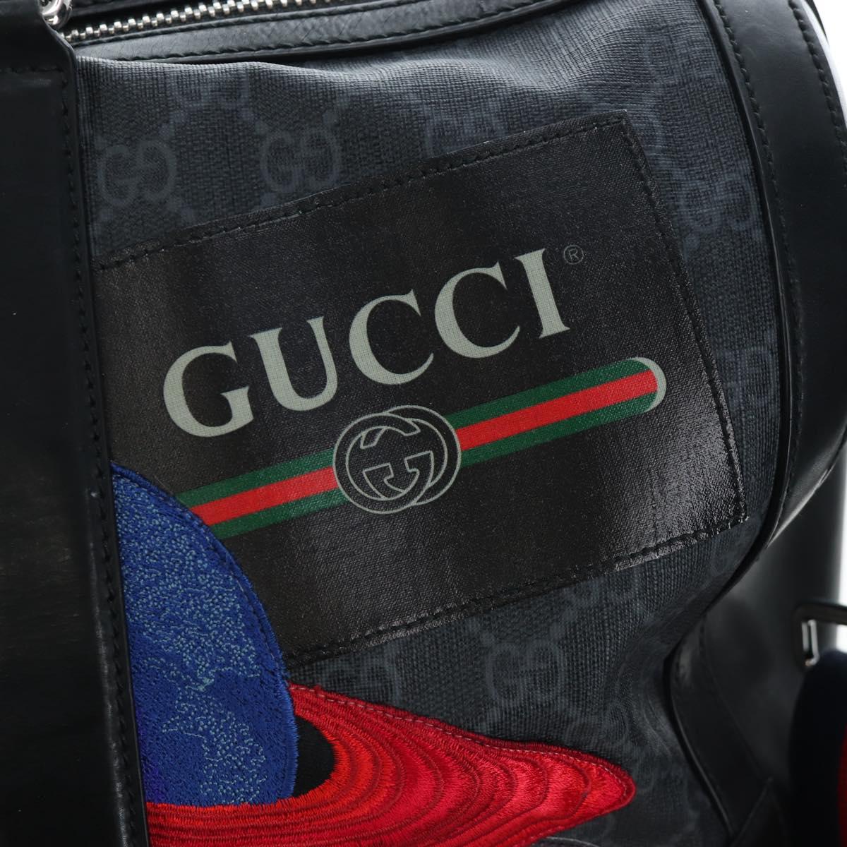 GUCCI GG Supreme Boston Bag PVC 2way Black Silver 474131 Auth 194667M