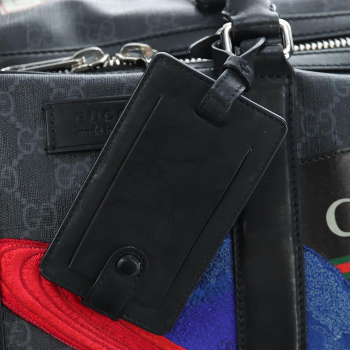 GUCCI GG Supreme Boston Bag PVC 2way Black Silver 474131 Auth 194667M