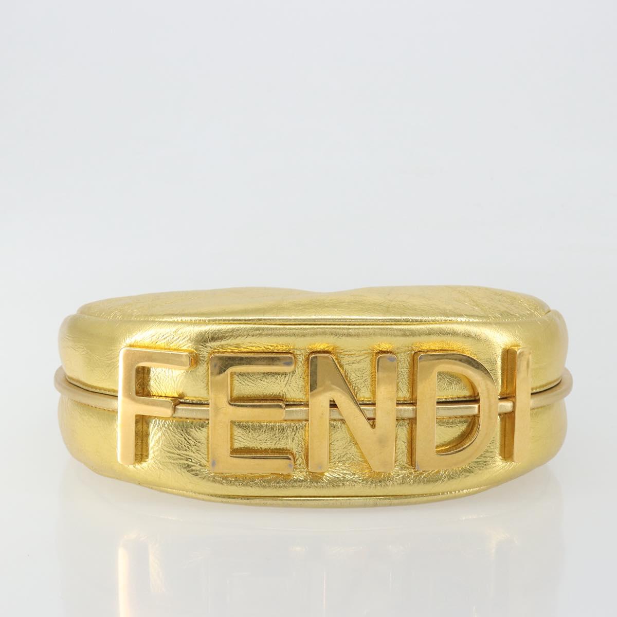 FENDI Shoulder Bag Leather Gold Auth 194668SAV