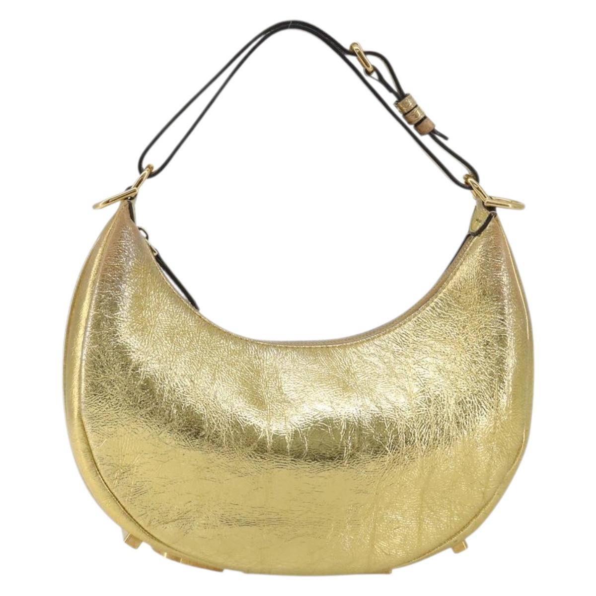 FENDI Shoulder Bag Leather Gold Auth 194668SAV